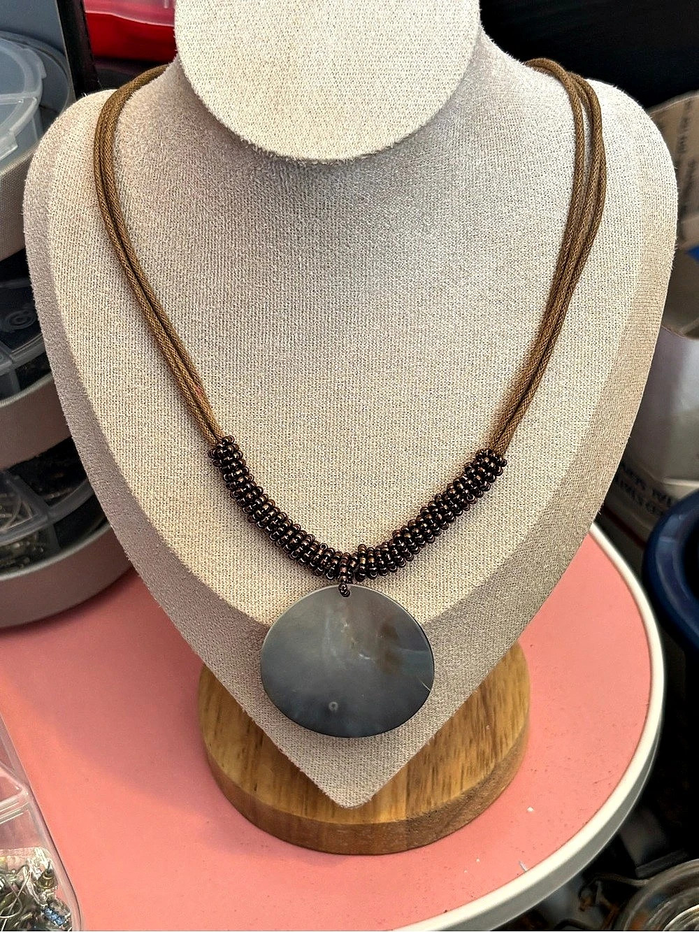 Chico's Statement Pendant Necklace in Brown & Black Like New